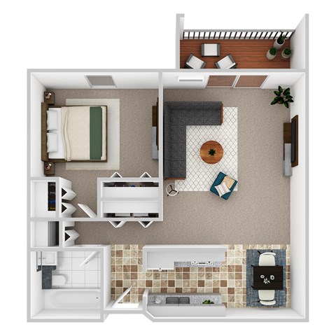 Floor plan for 1 bed, 1 bath, 751 sqft
